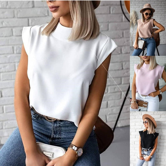 Sarah – Blouse d'été avec col montant et imprimé