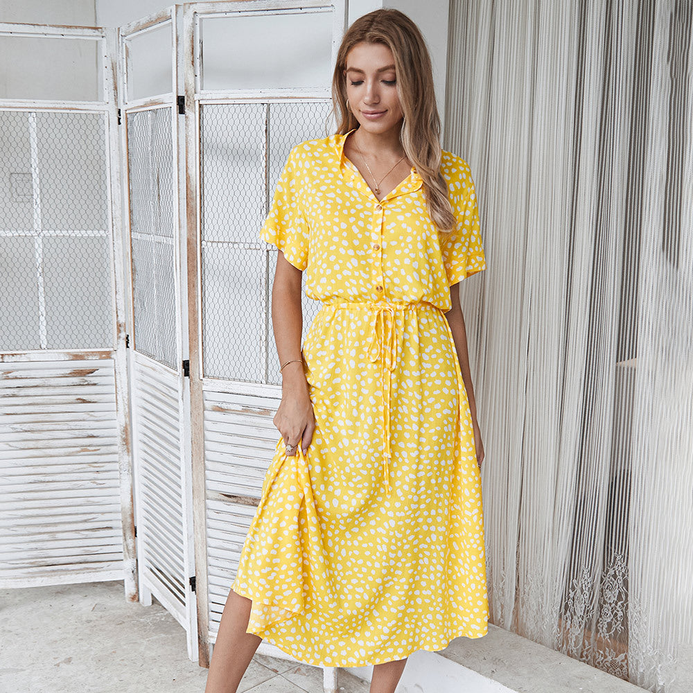 Rose – Robe Courte à Motif à Pois et Col