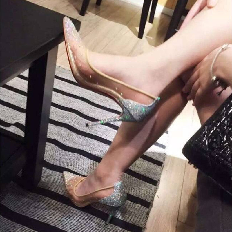 Julie – Chaussures Transparentes pour Femmes avec Strass et Dentelle