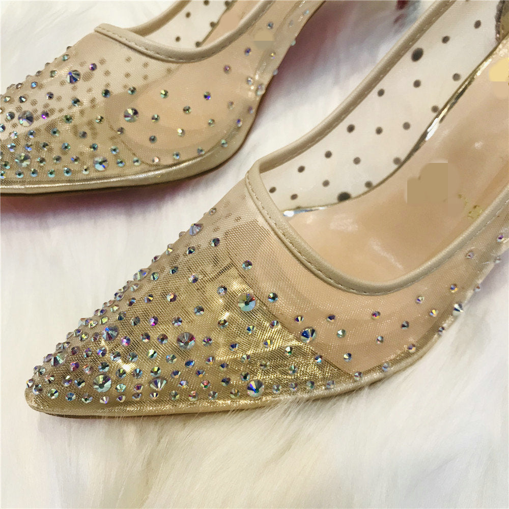 Julie – Chaussures Transparentes pour Femmes avec Strass et Dentelle