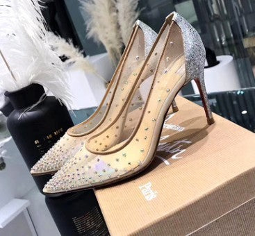 Julie – Chaussures Transparentes pour Femmes avec Strass et Dentelle