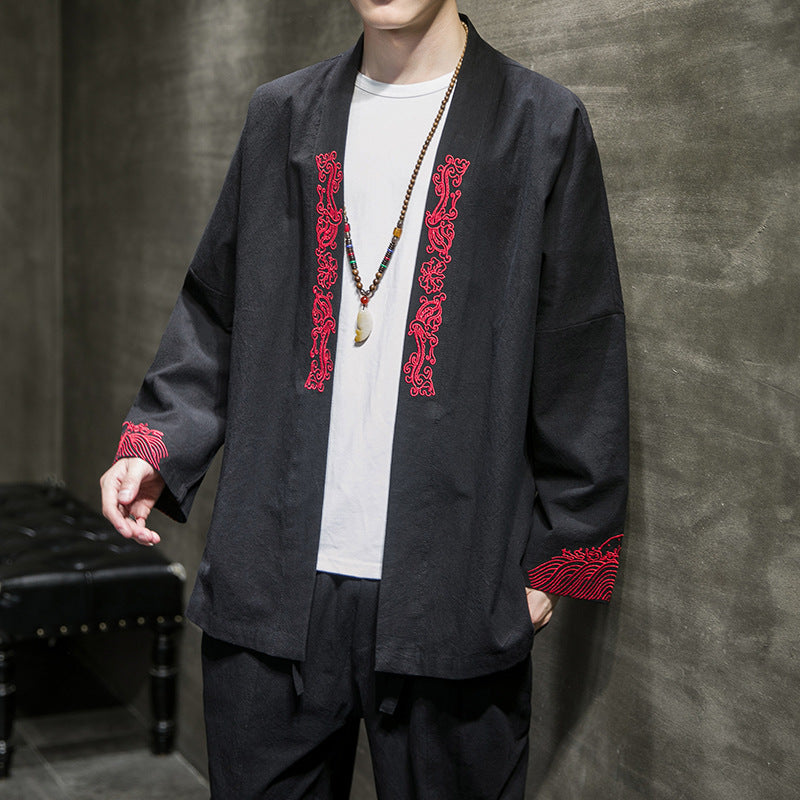 Frank – Cardigan Kimono avec Broderie pour Homme au Style Haori Classique