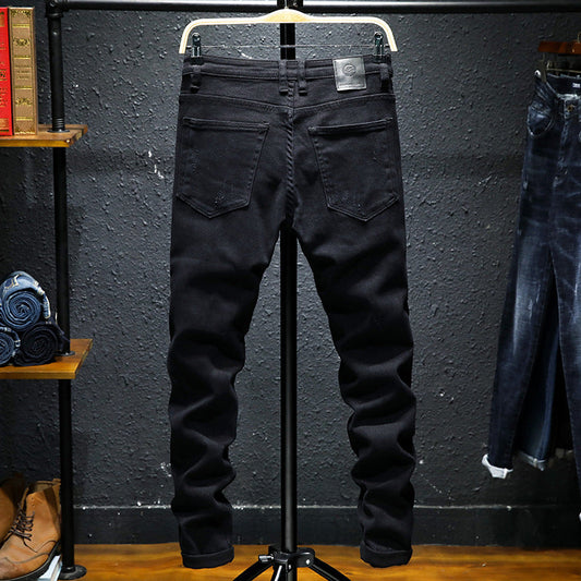 Jeremy – Nouveau jean noir pur pour hommes avec déchirures et stretch