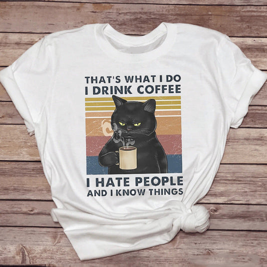 Margaret – T-shirt amusant avec motif de chat et café