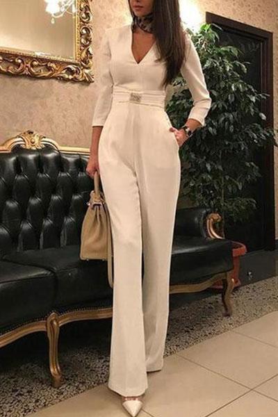 Phoebe – Combinaison Sexy avec Profond Décolleté en V et Manches Fendues