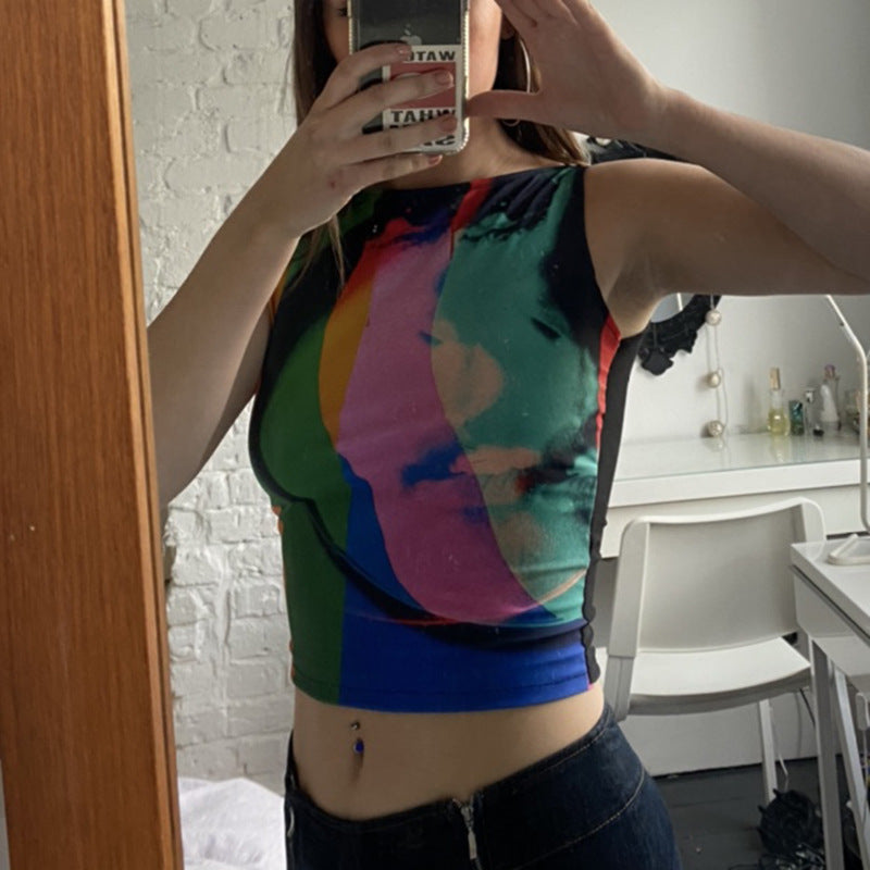 Alice – Haut en Maille Vintage avec Imprimé Peinture Rétro