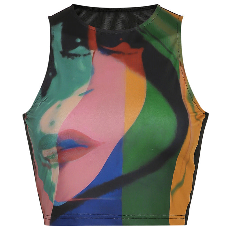 Alice – Haut en Maille Vintage avec Imprimé Peinture Rétro