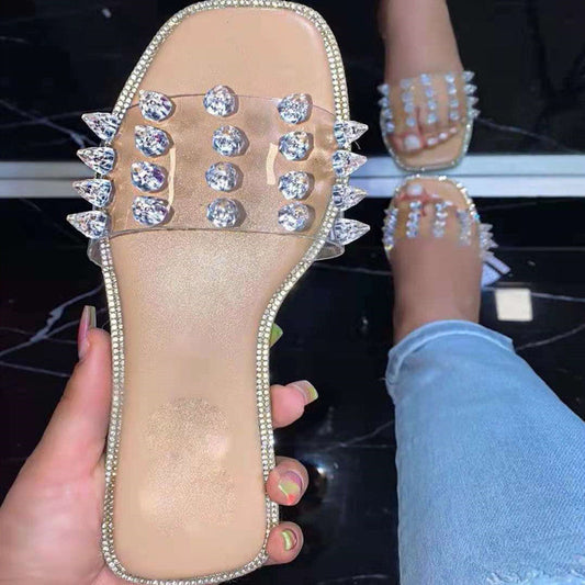 Michelle – Sandales de Plage Plates avec Strass et Rivets