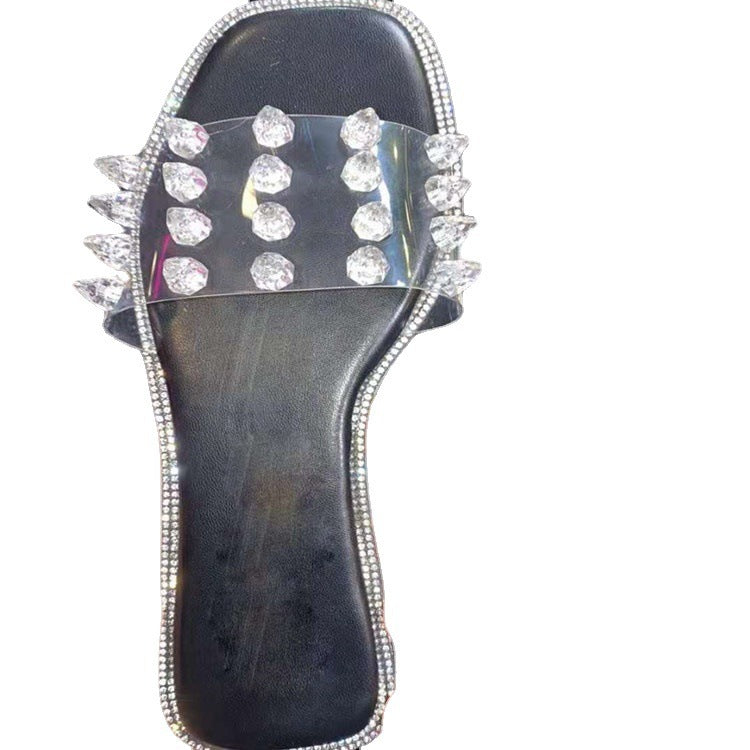 Michelle – Sandales de Plage Plates avec Strass et Rivets