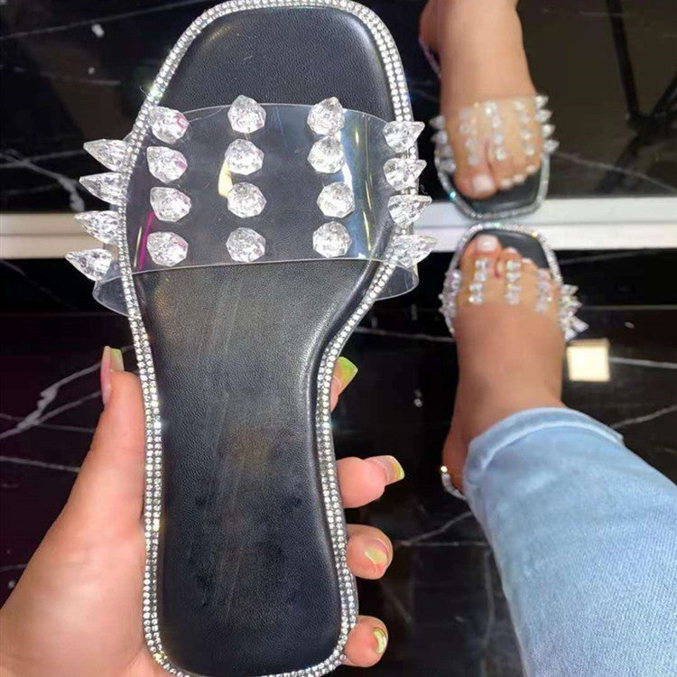 Michelle – Sandales de Plage Plates avec Strass et Rivets