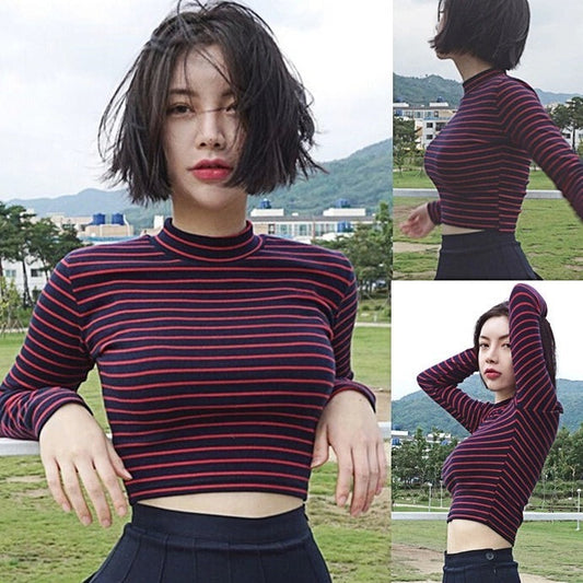 Kim – Bustier-Top à Rayures Classiques avec Col Roulé