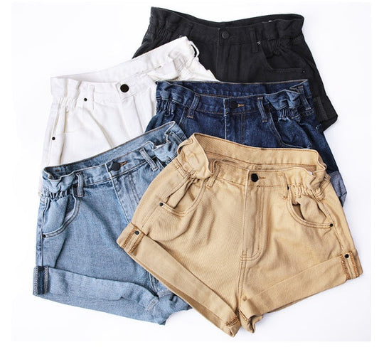 Sandra – Shorts en denim à taille haute avec ceinture élastique et jambes larges