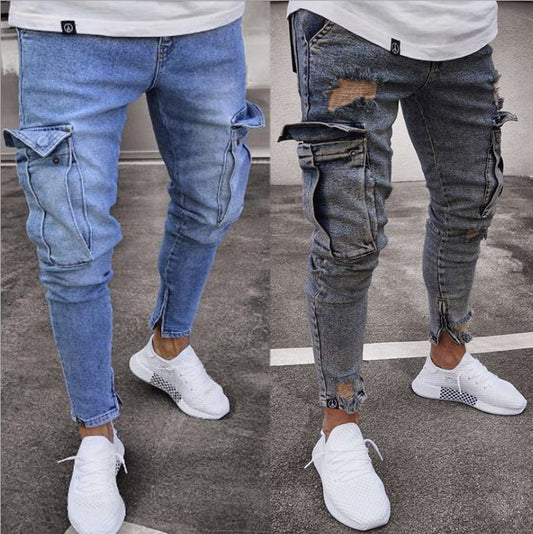 Raymond – Jean cargo en denim avec déchirures pour hommes