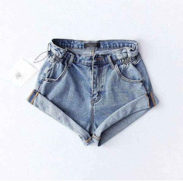 Sandra – Shorts en denim à taille haute avec ceinture élastique et jambes larges