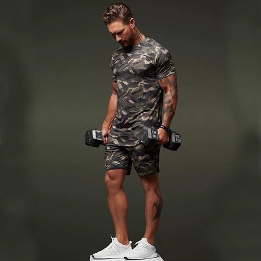Gareth – Ensemble de sport camouflage à manches courtes pour hommes