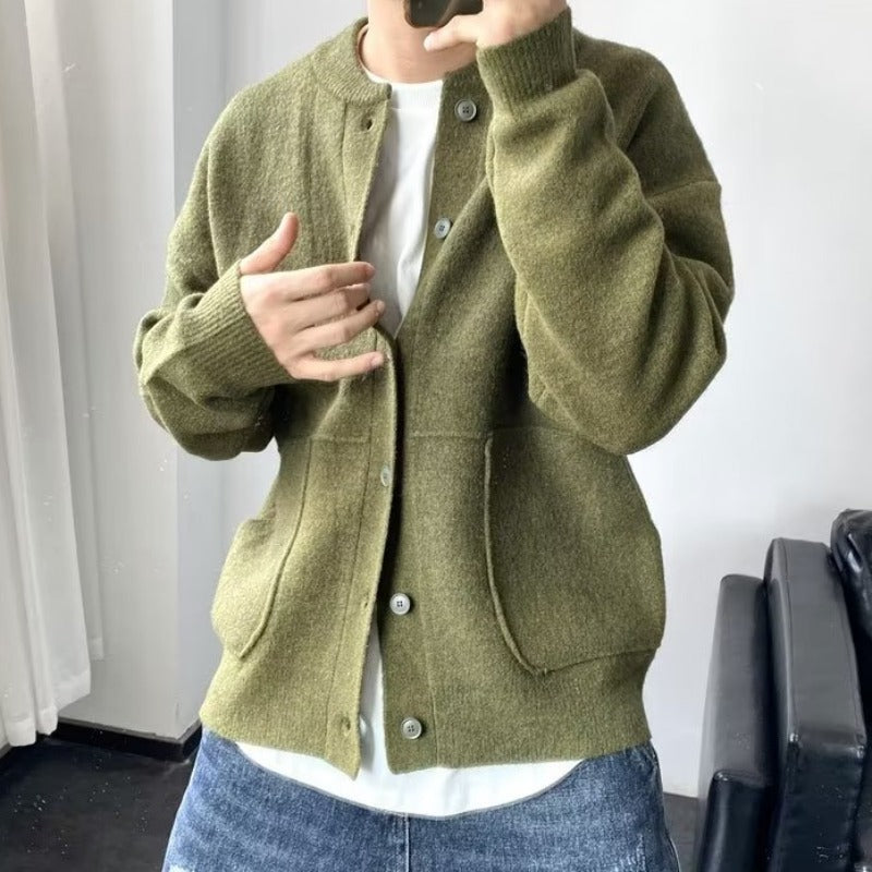 Robin – Cardigan en Laine Moderne pour Hommes avec Col Rond