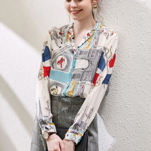 Claire – Blouse en Chiffon à Imprimé Rétro