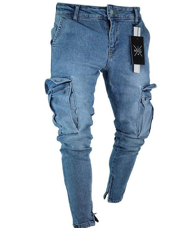Raymond – Jean cargo en denim avec déchirures pour hommes