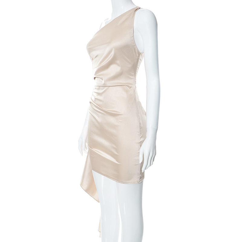 Sara – Mini-robe asymétrique sans manches pour fêtes et mariages
