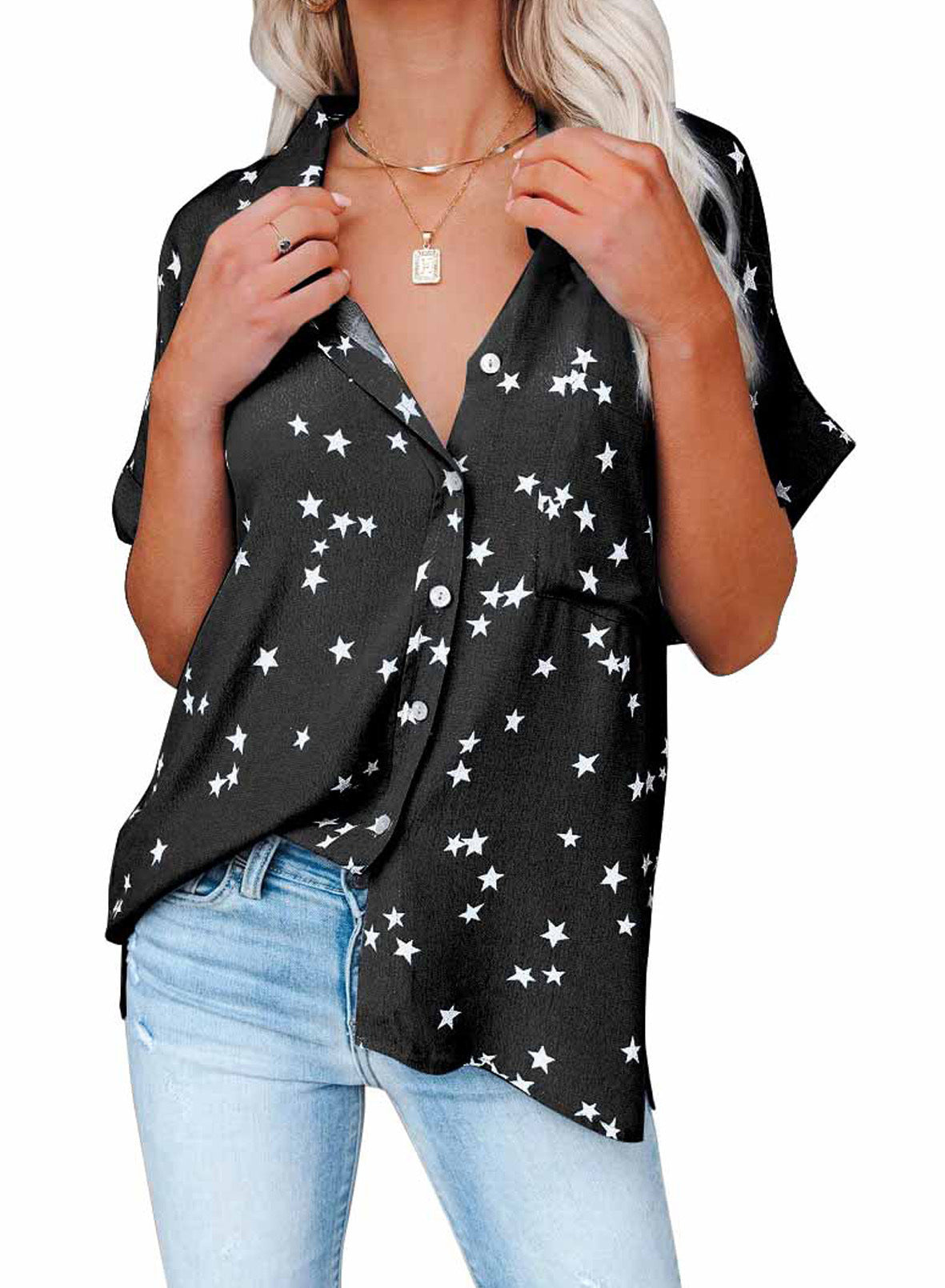 Kathryn – T-shirt court à motif étoilé et col en V