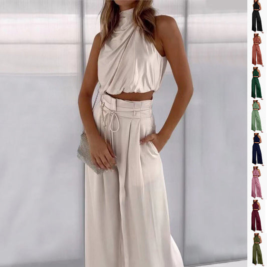 Rose – Ensemble Haut Sans Manches et Pantalon Large