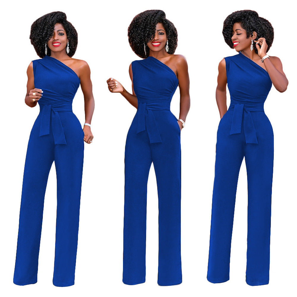 Jean – Élégant Combinaison Femme avec Col Asymétrique