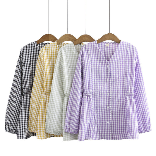 Kimberley – Cardigan Plaid Femme avec Col V et Manches Longues