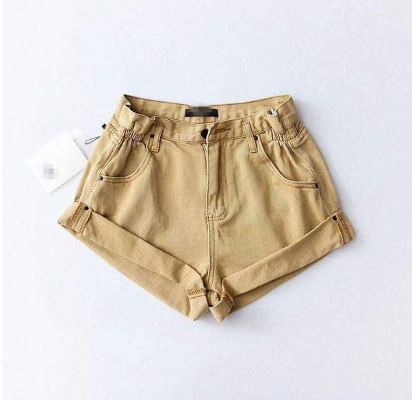 Sandra – Shorts en denim à taille haute avec ceinture élastique et jambes larges