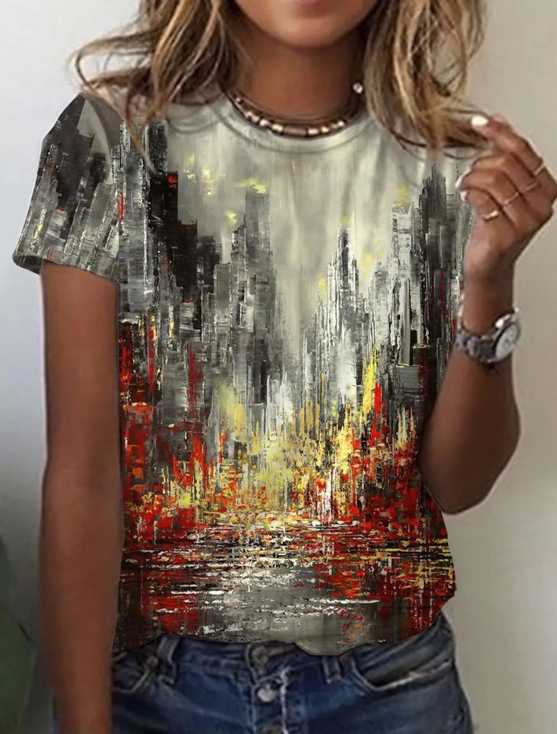 Margaret – T-shirt à Manches Courtes avec Imprimé Rétro Abstrait