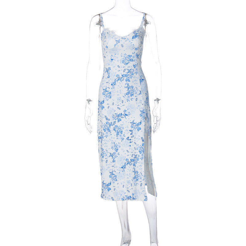 Emily – Robe longue à motif floral avec fente sexy
