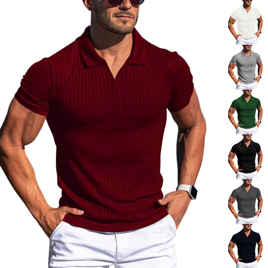 Damien – T-shirt à rayures verticales pour hommes avec col en V