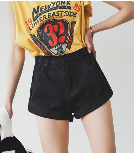 Sandra – Shorts en denim à taille haute avec ceinture élastique et jambes larges