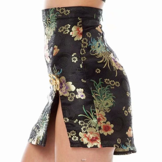Nicola – Robe Cheongsam Rétro avec Fente Latérale et Taille Haute