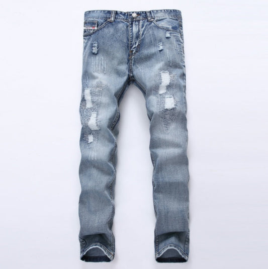 Peter – Jean Ajusté pour Homme avec Déchirures en Bleu Clair