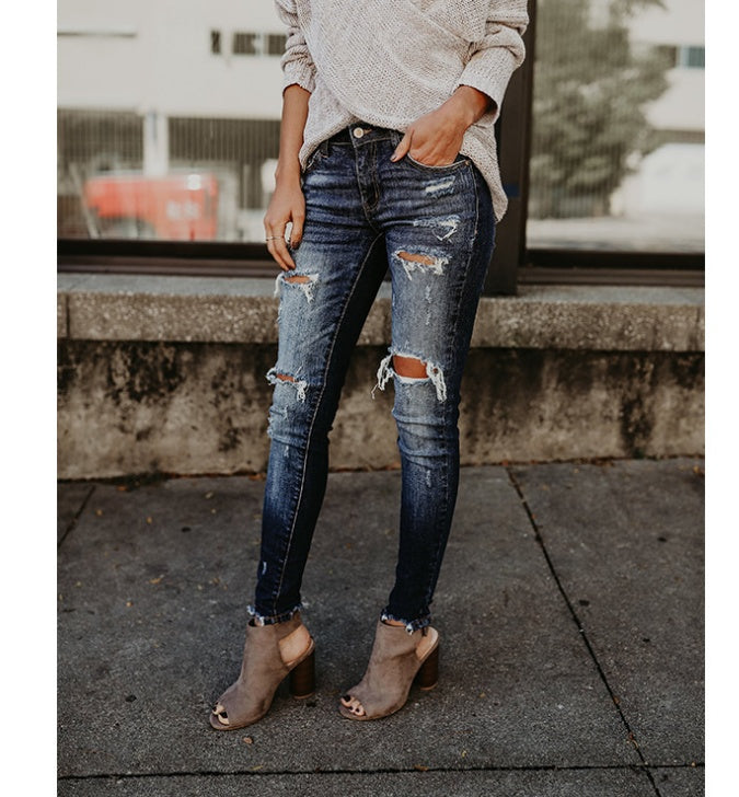 Miranda – Jean Femme à Taille Moyenne avec Ourlet Ajouré