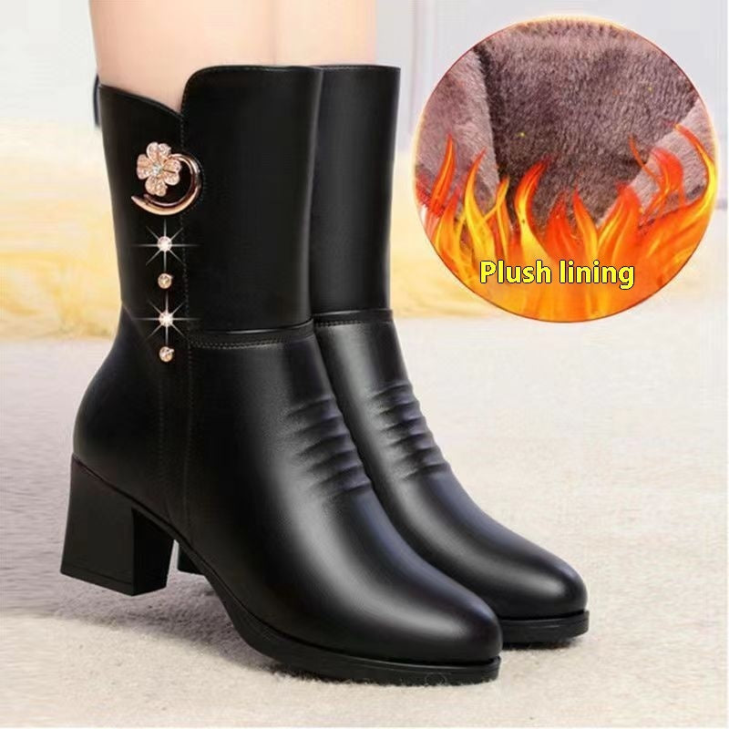 Emma – Bottines mi-mollet en coton avec doux cuir vegan