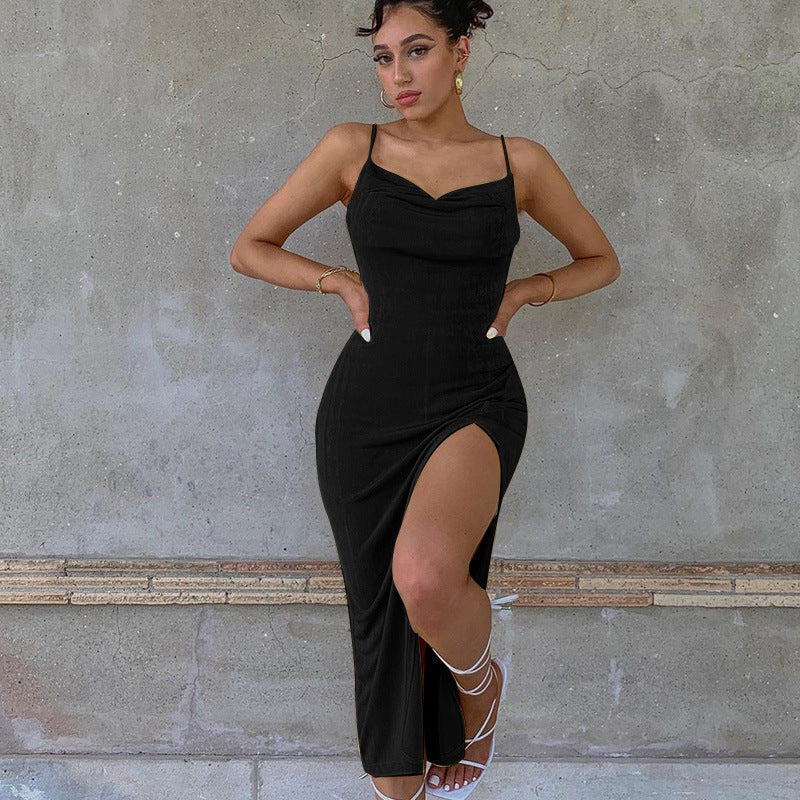 Hannah – Robe Élégante avec Fente et Bretelles
