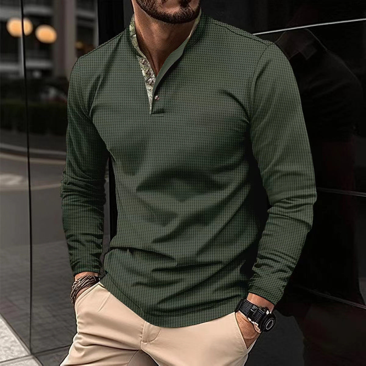 Nick – Polo pour Hommes avec Col Double et Texture Gaufrée