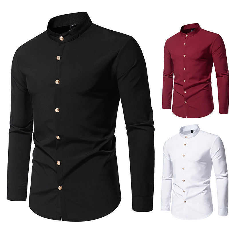 Percy – Chemise de soirée unie pour homme avec boutons en métal
