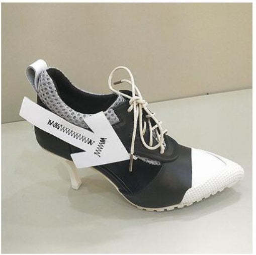 Laura – Chaussures à lacets blanches avec talons hauts sportifs