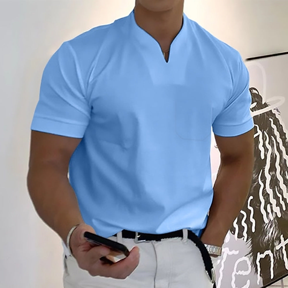 Robin – T-shirt de fitness à manches courtes pour homme en coton extensible avec poche