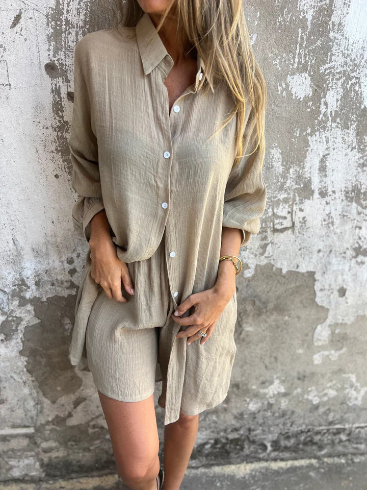 Adele – Ensemble Décontracté Femme avec T-shirt à Manches Longues et Shorts Élastiques