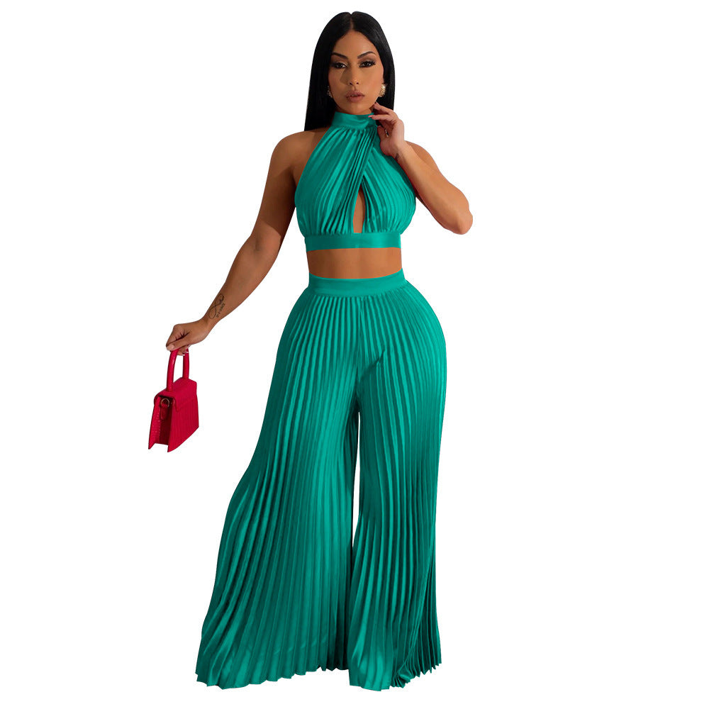 Natalie – Costume pantalon style soie à jambe large