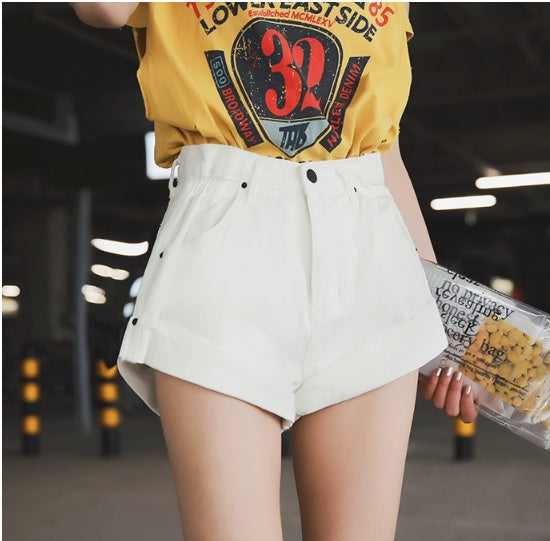 Sandra – Shorts en denim à taille haute avec ceinture élastique et jambes larges