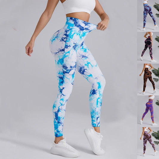 Sophie – Pantalon de yoga taille haute sans couture à motif tie-dye pour femmes