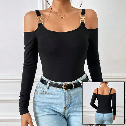 Tanya – Haut à bretelles simple avec crochets métalliques et manches longues pour femmes
