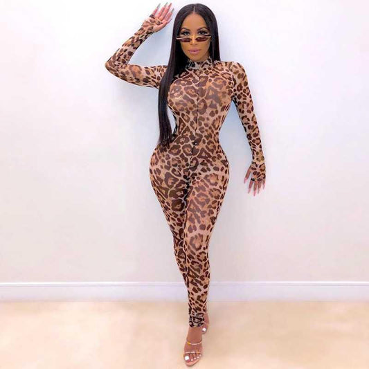 Lucy – Jumpsuit ajusté pour femmes avec motif léopard