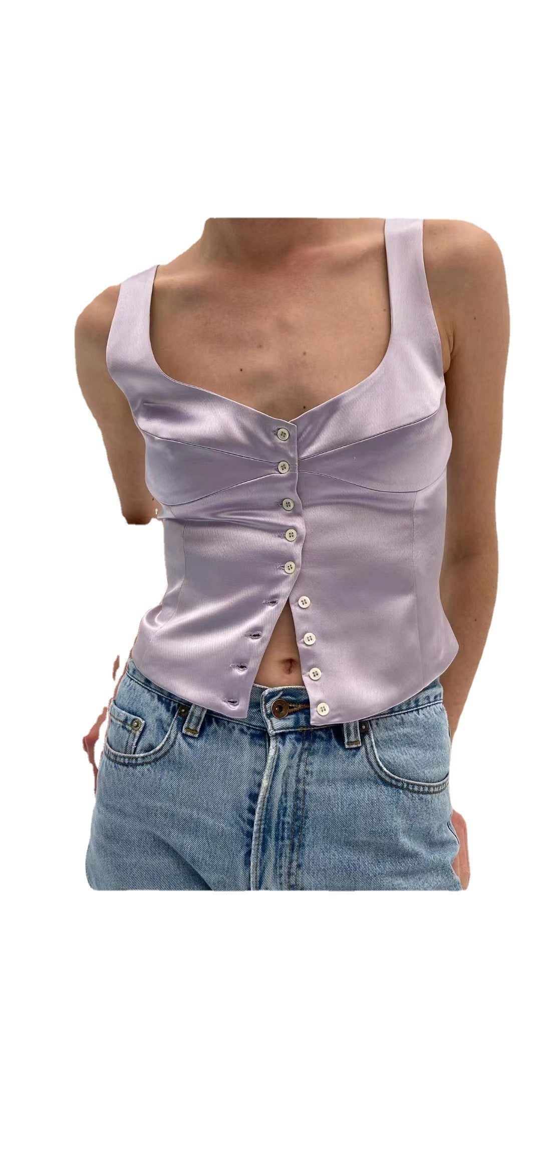 Georgina – Top ajusté avec encolure carrée et bouton au dos