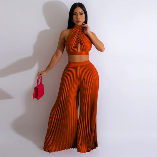 Natalie – Costume pantalon style soie à jambe large