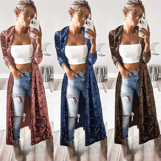Janet – Long manteau en velours pour femme pour l'automne